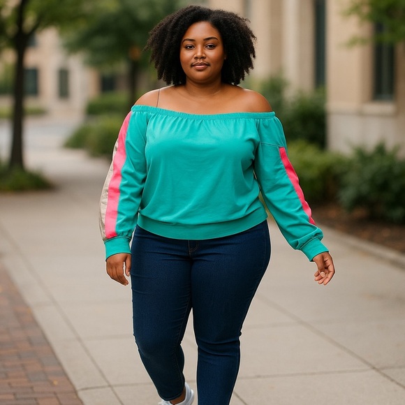 Off Shoulder Pink Strip Sweater Top - Picture 1 of 8